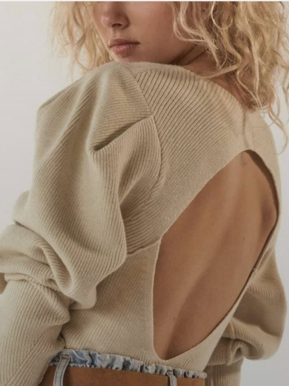 Free People Open-Back Off-the-Shoulder Sweater in Beige